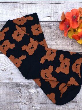 Andi Larose Womens Puppy Dog Pattern Socks Brown on Black Gift Packaged